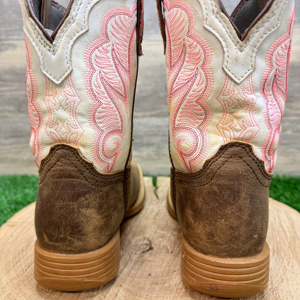 Durango Youth - Size 3M - Brown / White / Pink Square Toe Cowboy Boots DBT0242C - Picture 6 of 12